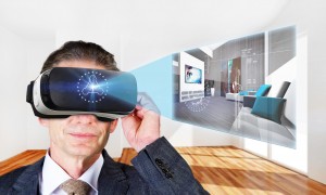 Virtual Room - Man mit VR-Brille bewegt sich in einem virtuellen Raum